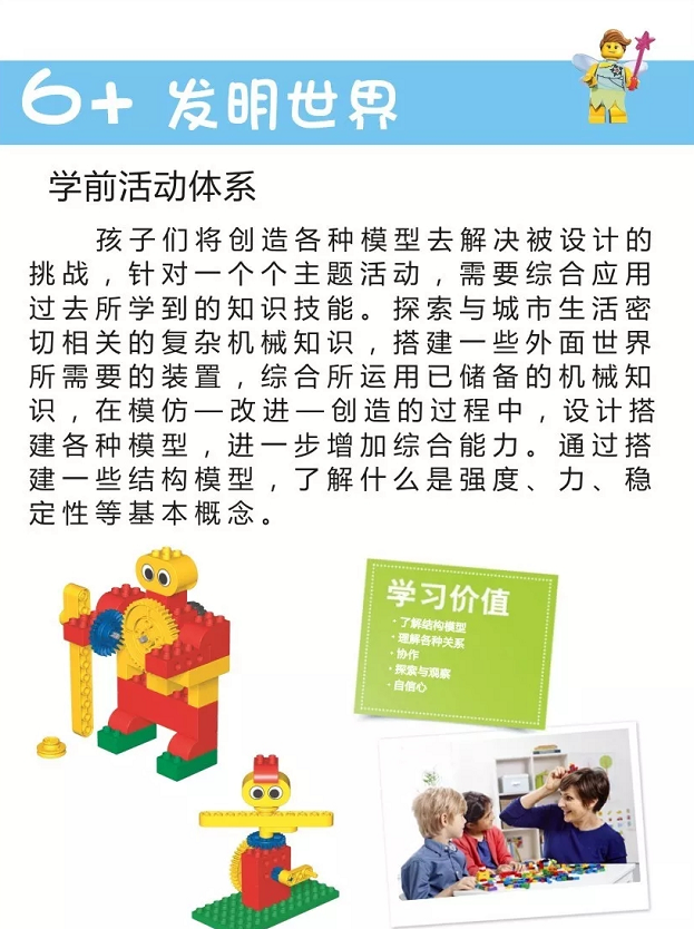 的孩子提供完整的乐高国际课程,通过"learning by making"的教育理念