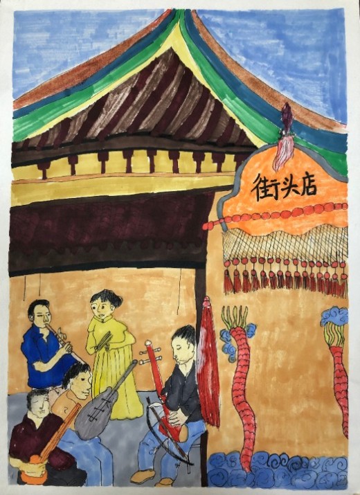 《写生汀州老房子》 邱立炘10岁《推石磨》 詹晨阳  11岁  《东关街淡
