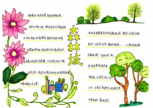 杜庄学区初级中学创建森林城市手抄报展示